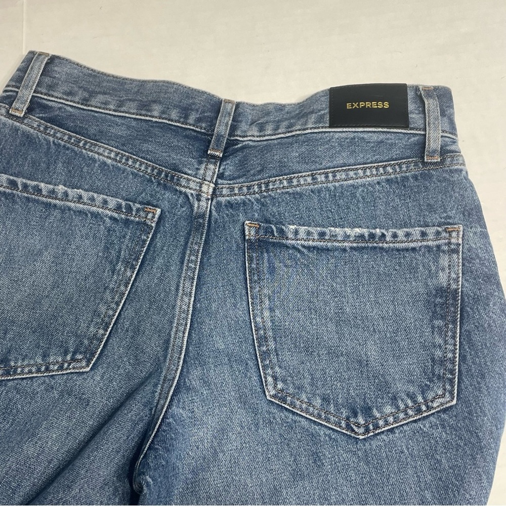 Express 70s flare mid-rise denim jeans. Size 2R. Distressed hem. NWT. MSRP $88. - Picture 3 of 15